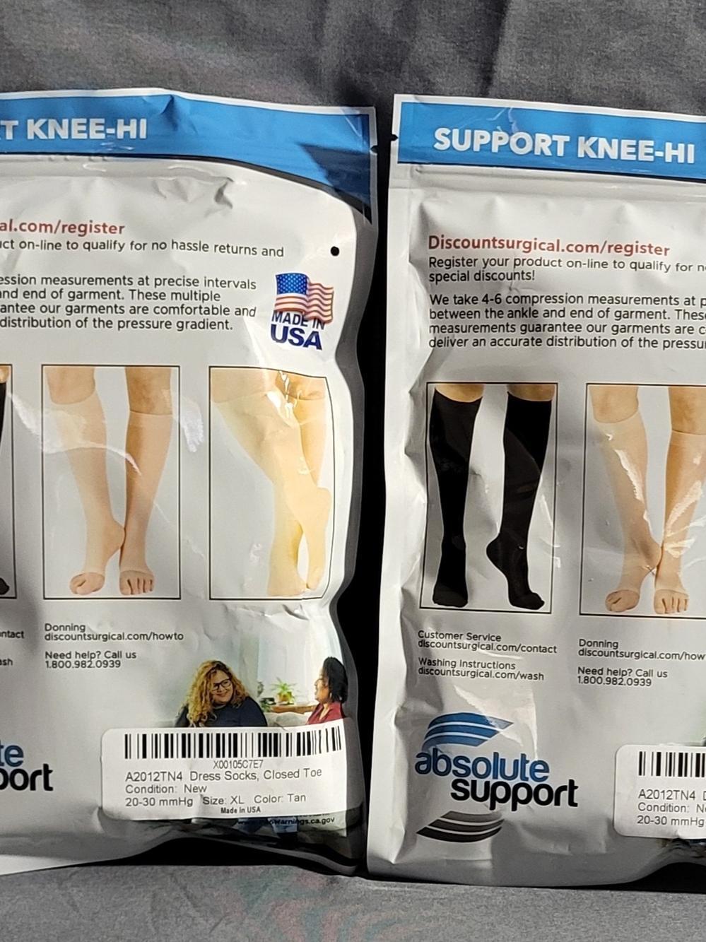 2 Packages Absolute Support Men’s Or Women Knee-High Support Socks - Tan